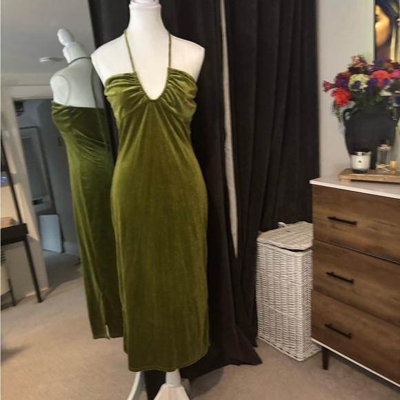 Fashion Nova Olive Green Halter Dress - Picture 2 of 4